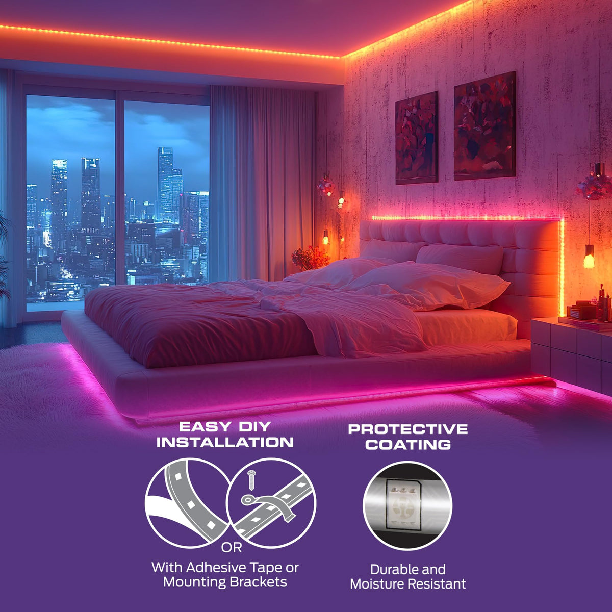 Monster Smart RGB strip 50ft app control for easy customization.