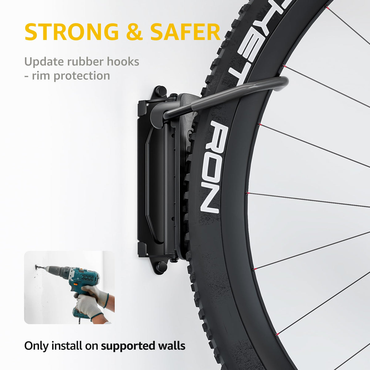 monTEK rubber-coated wall support protects wheels and prevents scratches