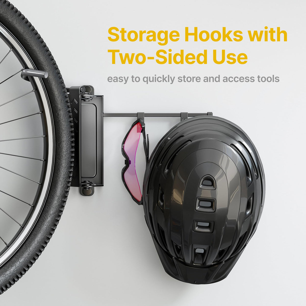 MonTEK bike rack with two storage hooks for helmets and bottles.