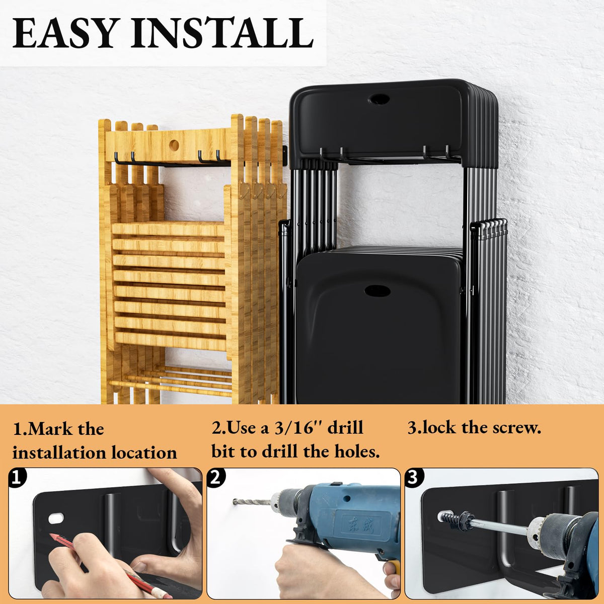 MOOMSINE brick or concrete wall installation compatible with included hardware.