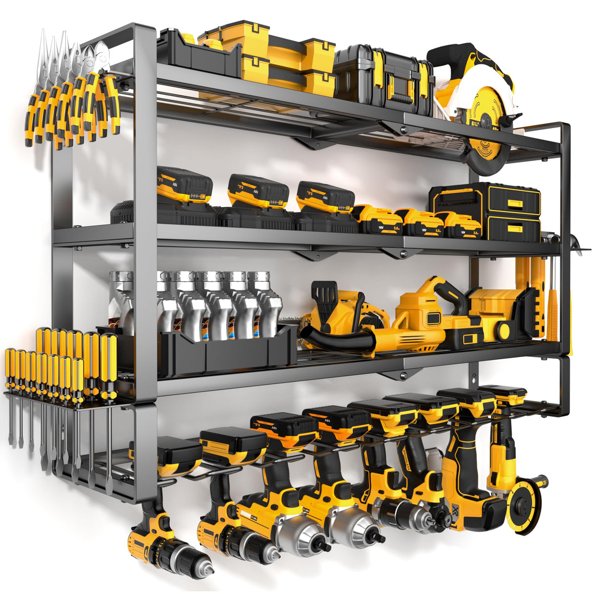 MOOMSINE large power tool organizer back view with four-tier design for organized storage