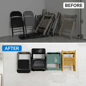 MOOMSINE wall-mounted chair rack keeps beach and garden chairs within reach