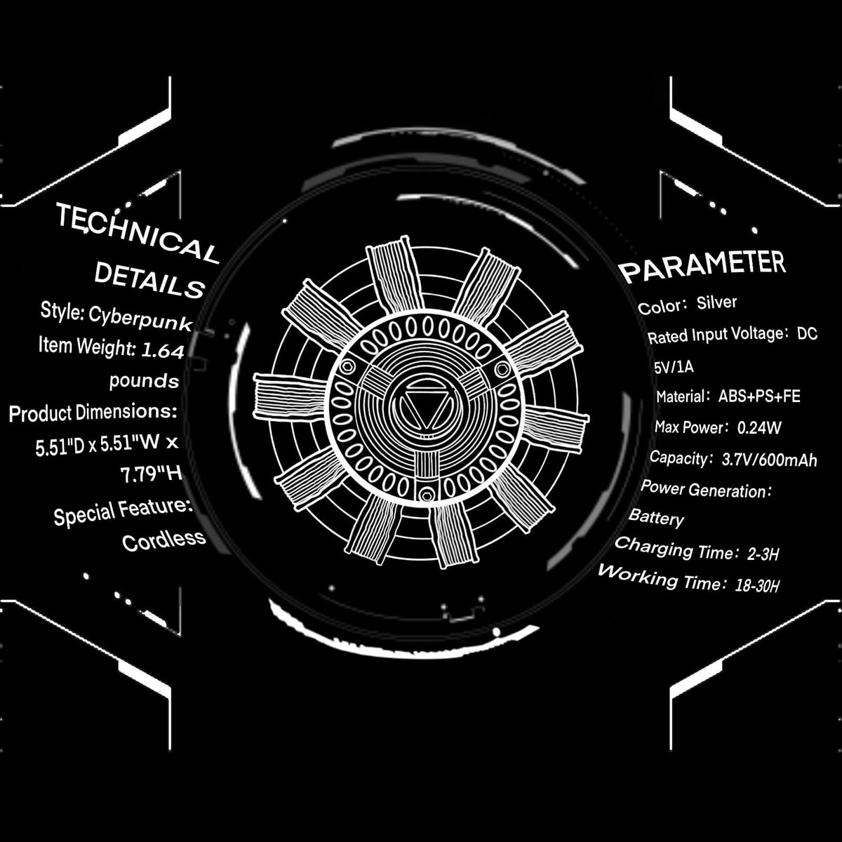 Moonacy Arc Reactor Light touch control for quick dimming without grabbing.