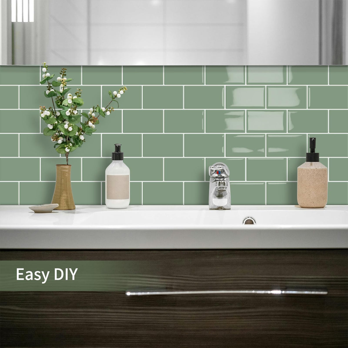 MOONFUN green kitchen backsplash in a modern setup for a clean look
