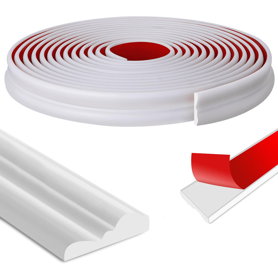 Moonoom 20ft white wall molding with self-adhesive for quick, durable installation.