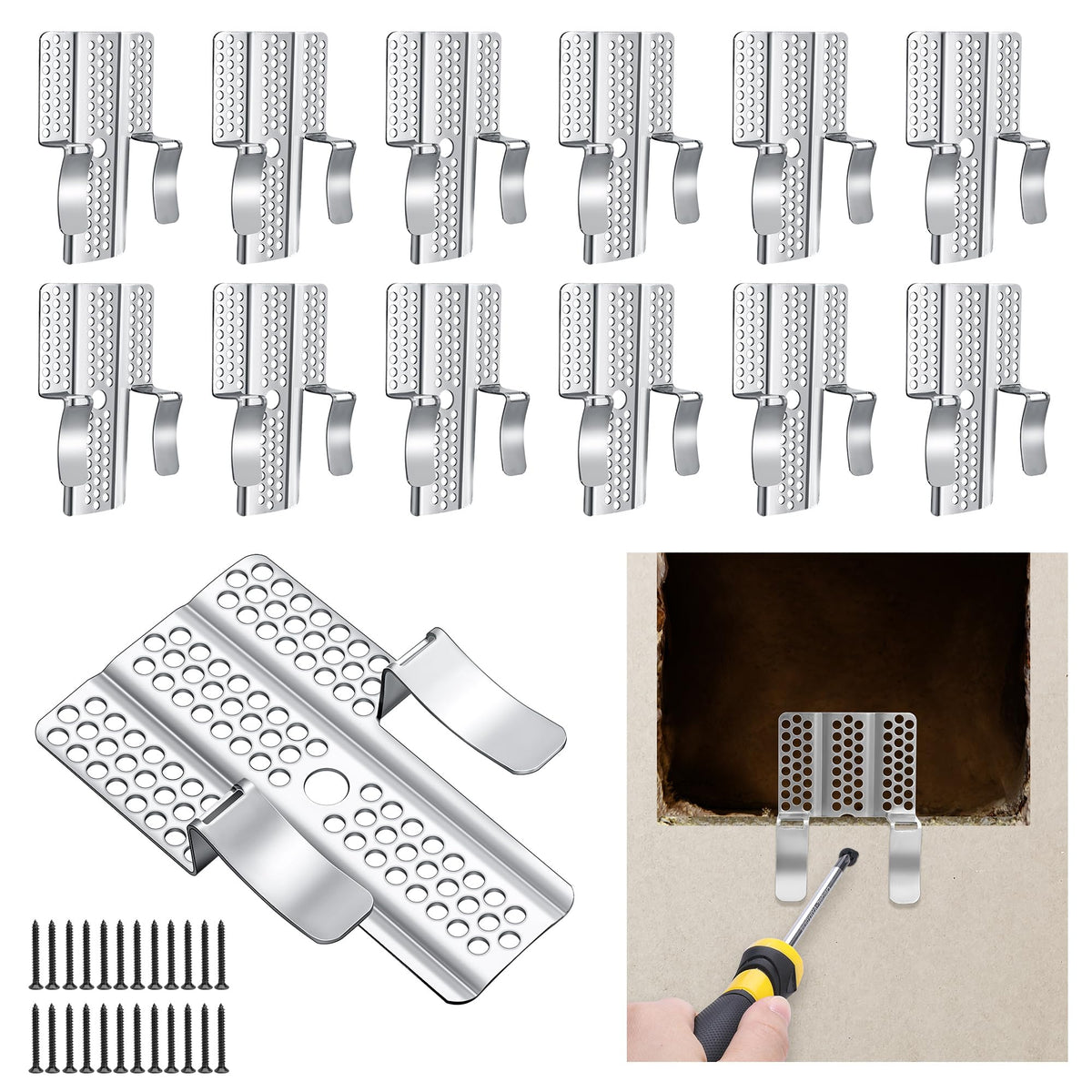 Moonoom drywall repair clip front view shows durable stainless steel design for long-lasting repairs.
