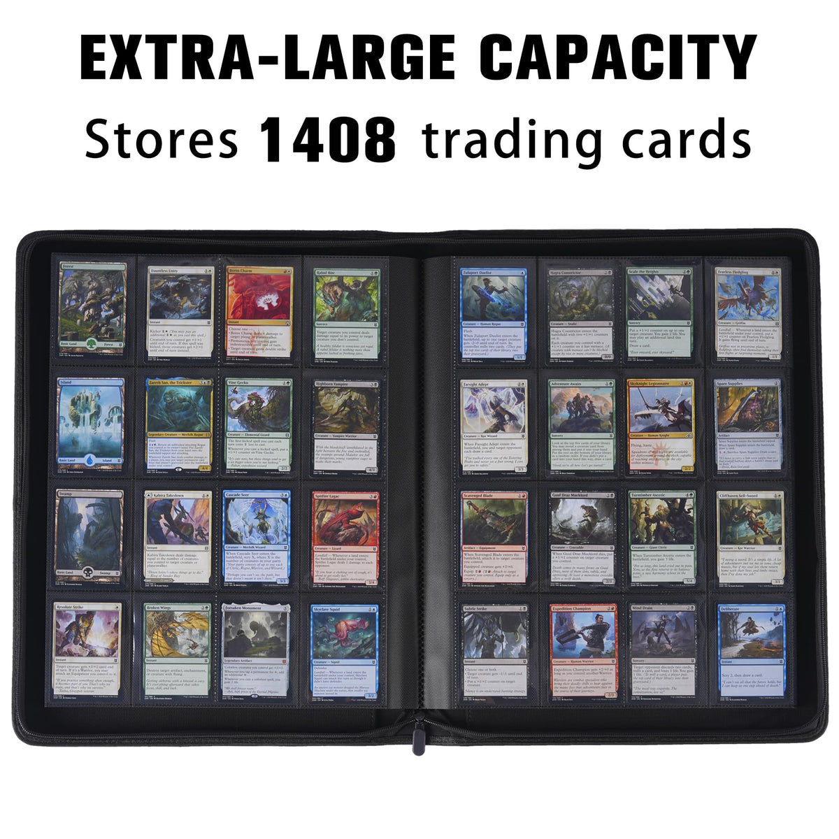 MORABTO card binder open spread highlights 44 double-sided pages for organized storage.