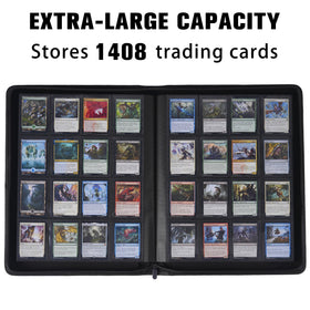 MORABTO card binder open spread highlights 44 double-sided pages for organized storage.