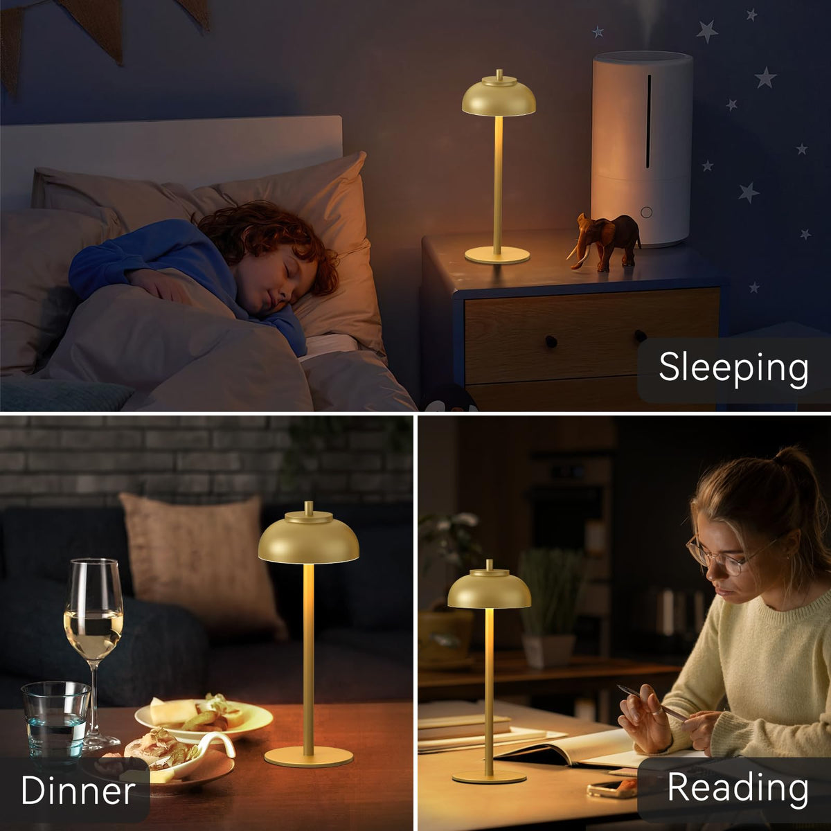 Moragin cordless table lamp with USB-C charging port for convenient power