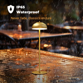 Moragin gold cordless table lamp on dining table offering ambient illumination