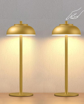 Moragin gold LED cordless table lamp front view, versatile indoor-outdoor lighting