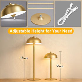 Moragin gold LED cordless table lamp side view, elegant and portable glow