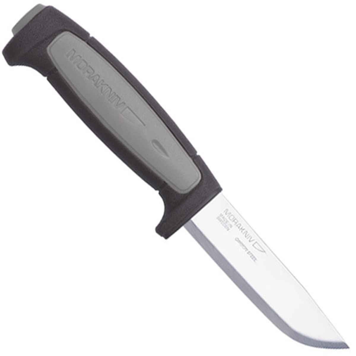 Morakniv Craftline Robust carbon steel blade close-up, showcasing sharp edge for precise carving.