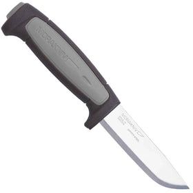 Morakniv Craftline Robust carbon steel blade close-up, showcasing sharp edge for precise carving.
