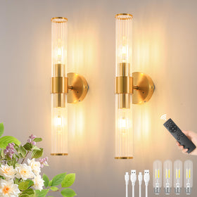 Morauroral gold battery wall sconces pair for warm ambient lighting
