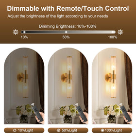 Brushed gold metal and glass shade provide elegant illumination
