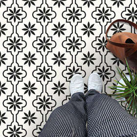MORCART peel and stick floor tile in black and white for quick hallway upgrades.