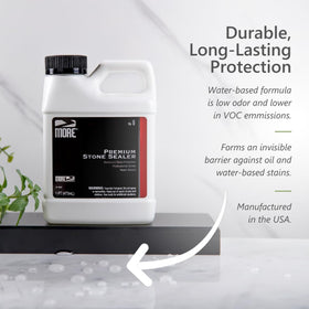 MORE Premium Stone Sealer protects interior countertops and exterior patios with an invisible barrier