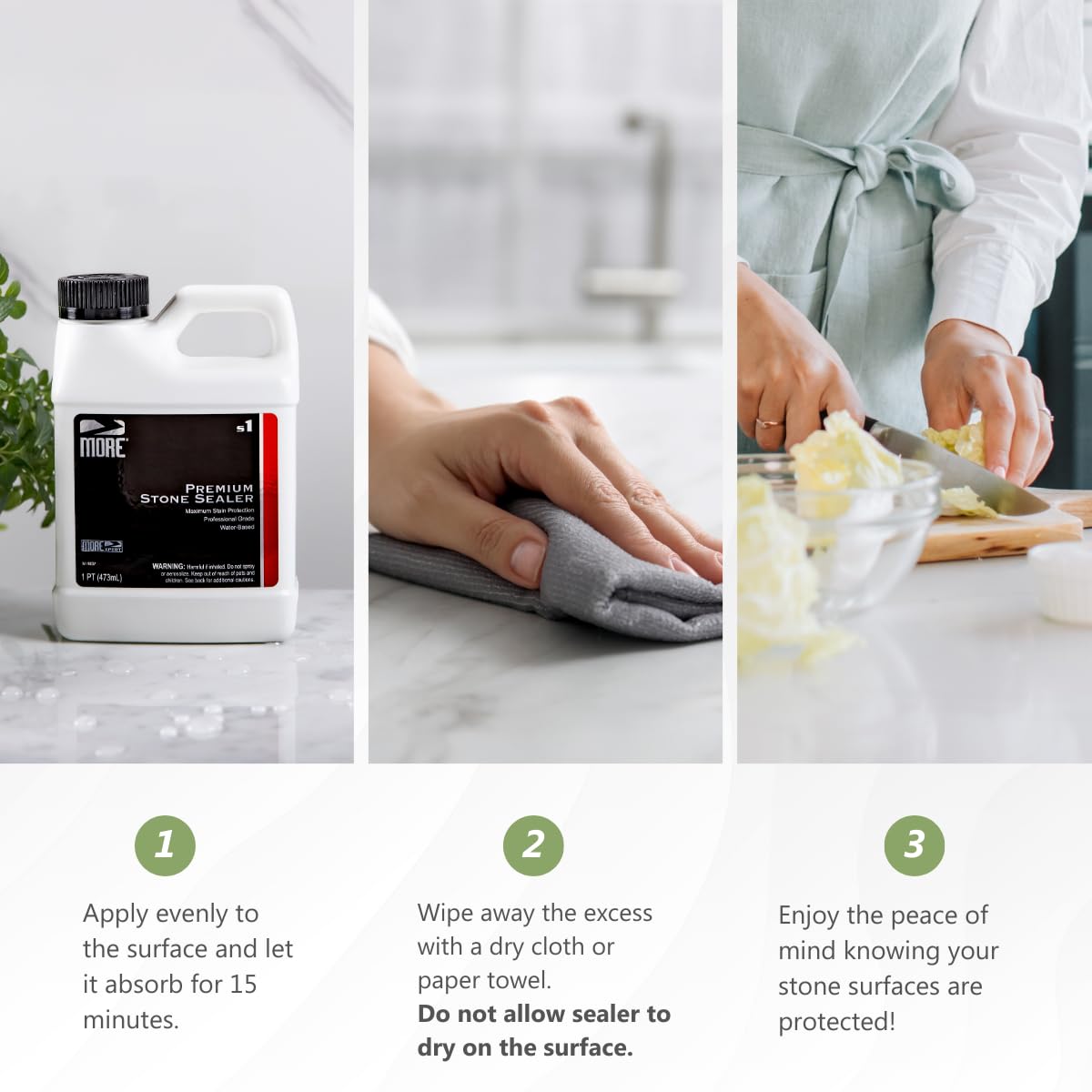 MORE Premium Stone Sealer on granite and marble highlights multi surface compatibility