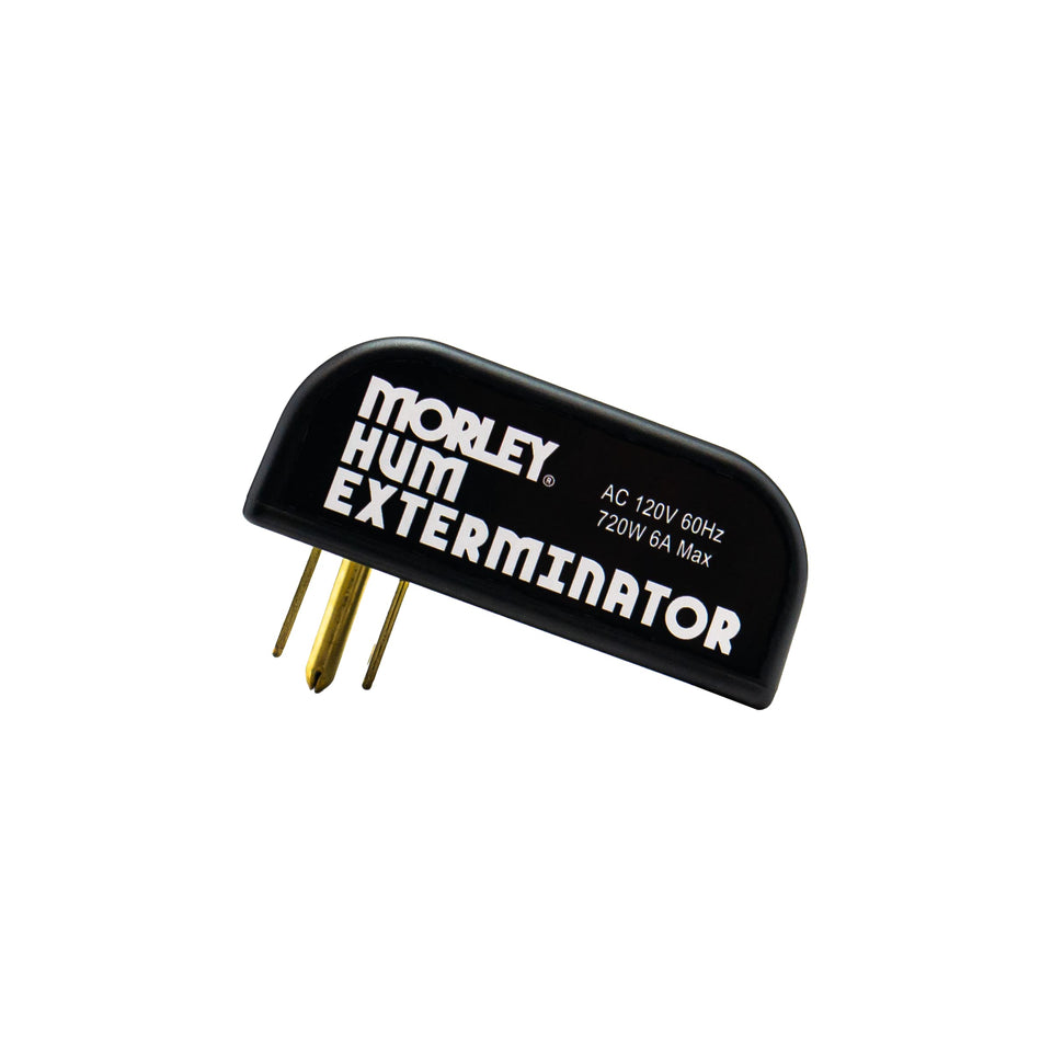 Morley Hum Exterminator front view; compact ground loop hum filter for audio setup