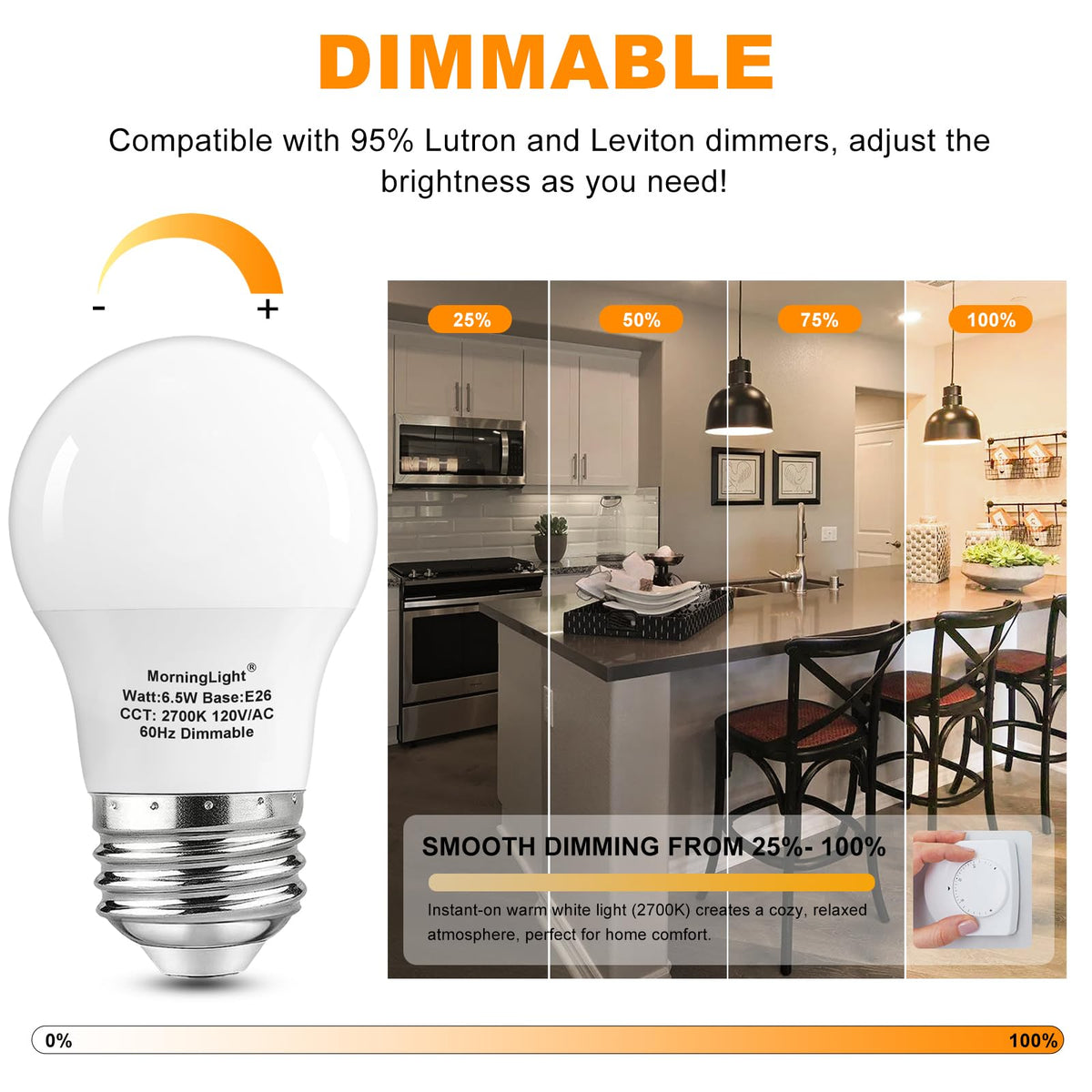 MorningLight A15 bulb provides 600 lumens of 2700K warm white light.