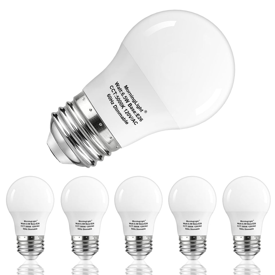MorningLight A15 pack box view showing six daylight LED bulbs for easy room upgrades