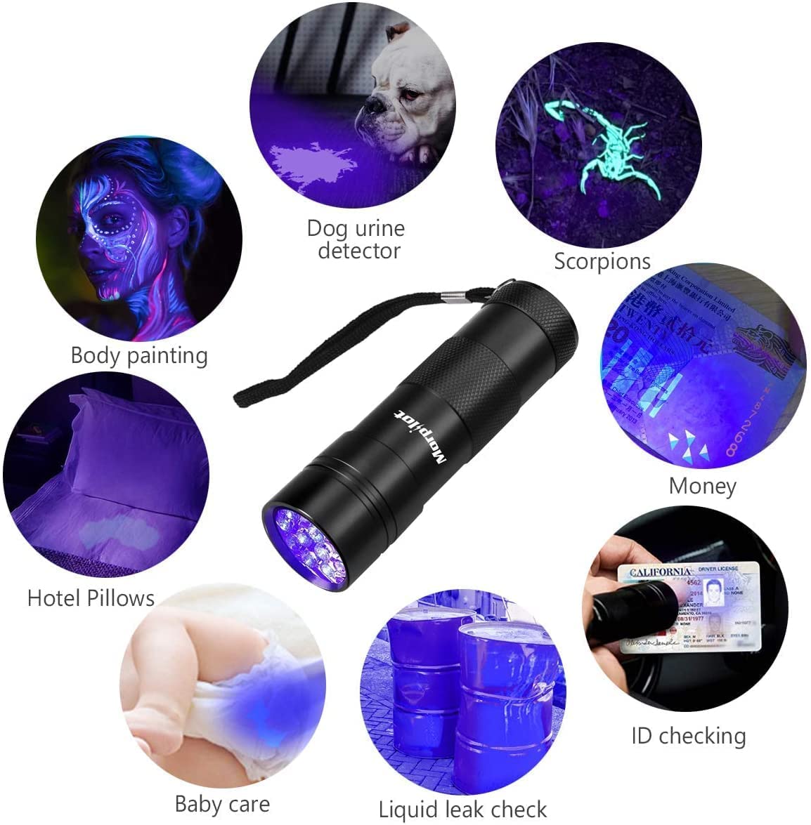 Morpilot 4-pack UV flashlights provide versatile use across rooms.