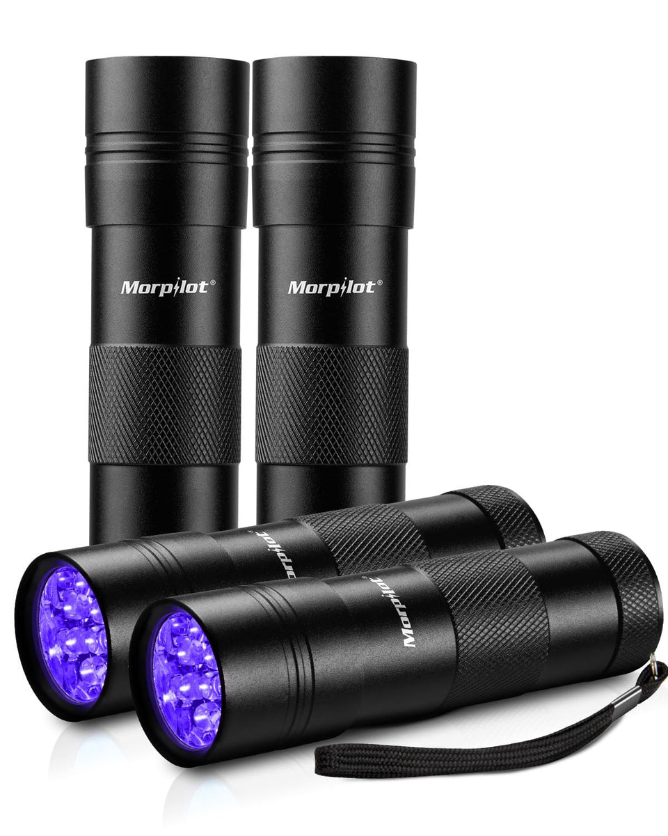 Morpilot UV blacklight flashlight compact 3.7-inch for on-the-go stain detection.