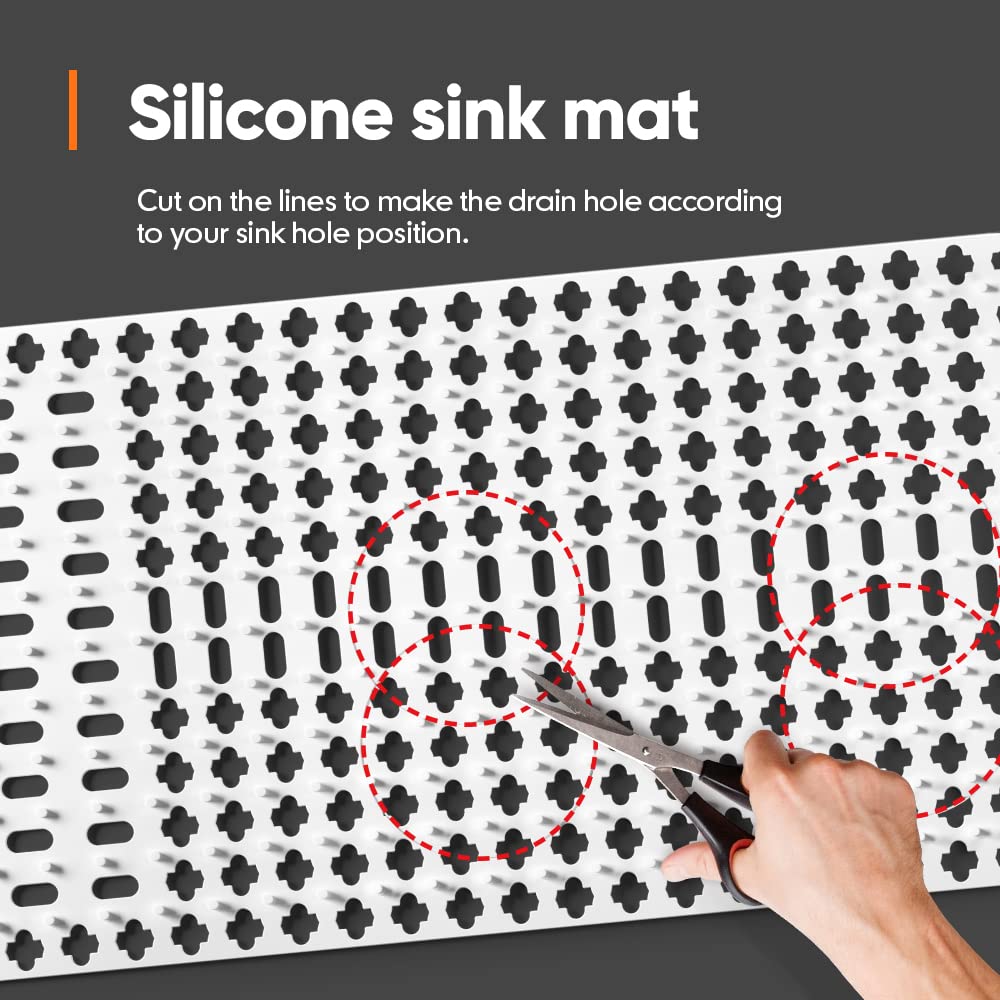 Moryimi silicone sink mat with cleaning brush for easy corner cleaning.