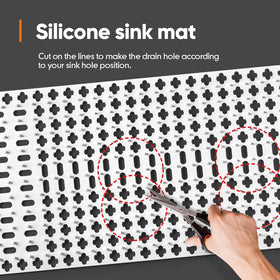 Moryimi silicone sink mat with cleaning brush for easy corner cleaning.