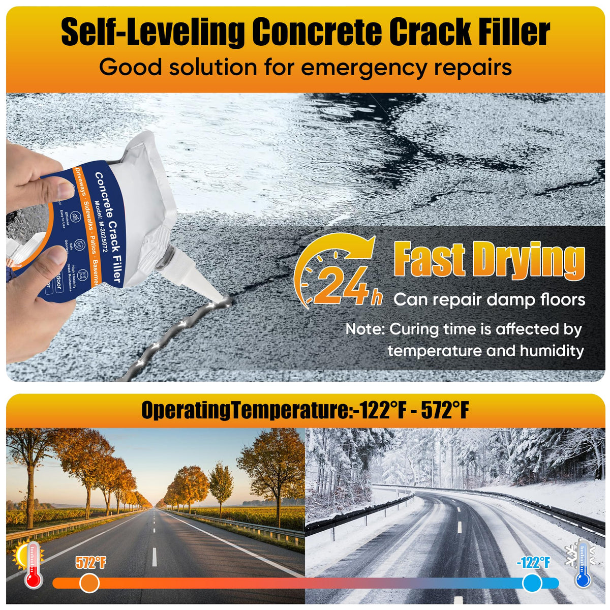 MOSAMNI driveway crack filler in action on a wide concrete surface