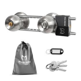 MOSECYOU French Door Lock on the door edge demonstrates sturdy metal construction for enhanced security.