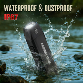 Mossy Oak flashlight with magnetic base for hands-free use on metal surfaces