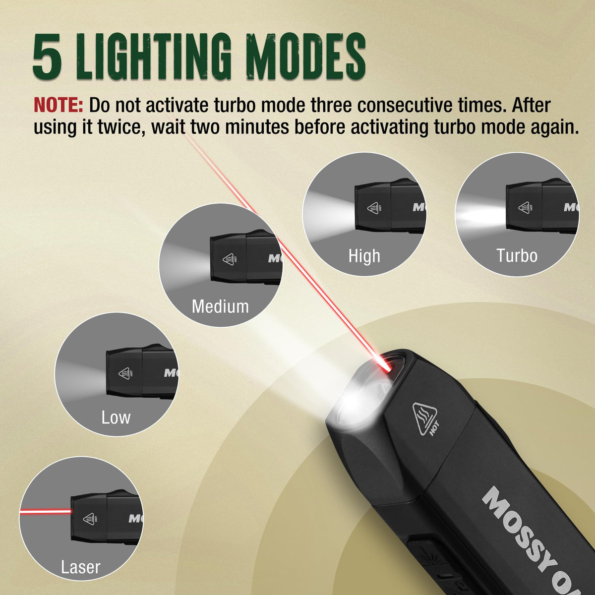 Mossy Oak flat flashlight red light mode for signaling and night vision
