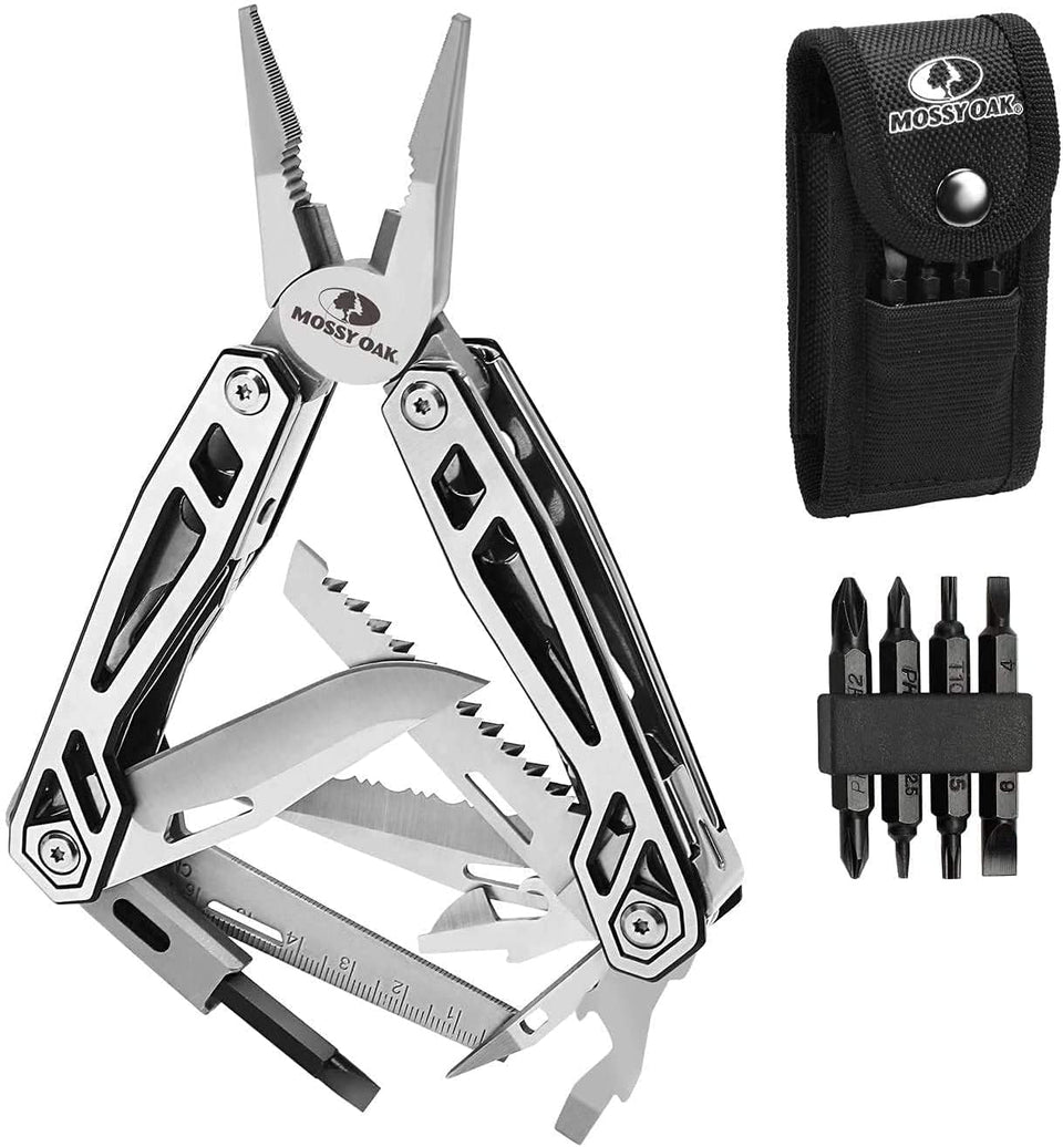 Mossy Oak multitool closed for compact everyday carry and quick readiness.