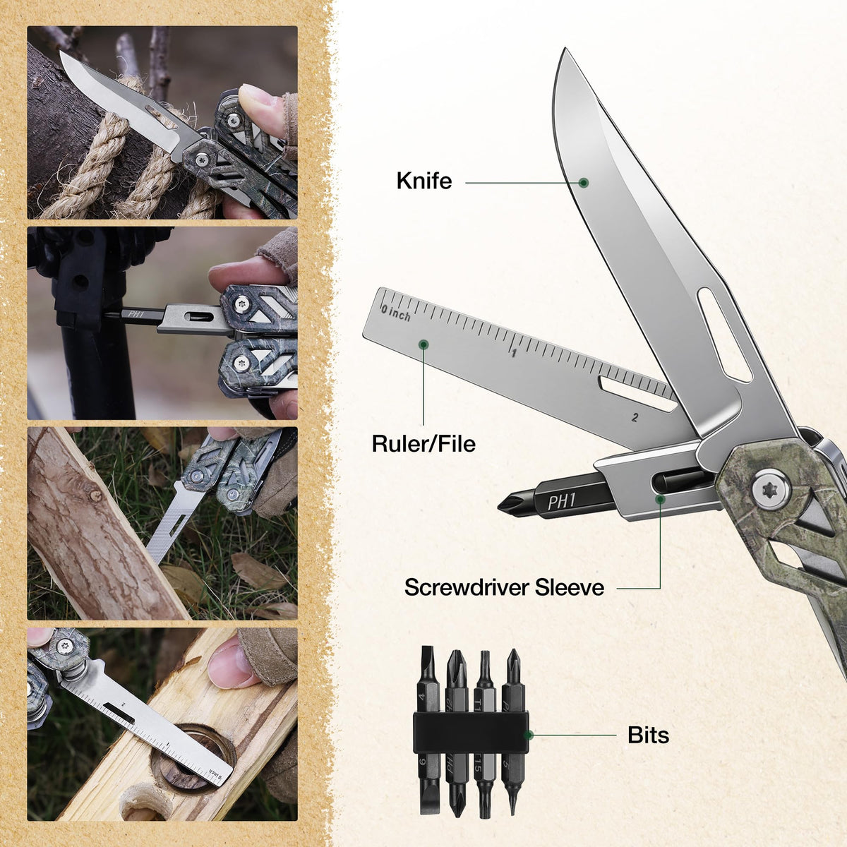 Mossy Oak multitool 8-in-1 bit set for versatile screwdriving