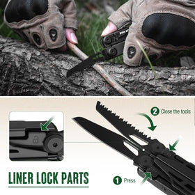 Mossy Oak multitool bottle opener in use for camp meals.