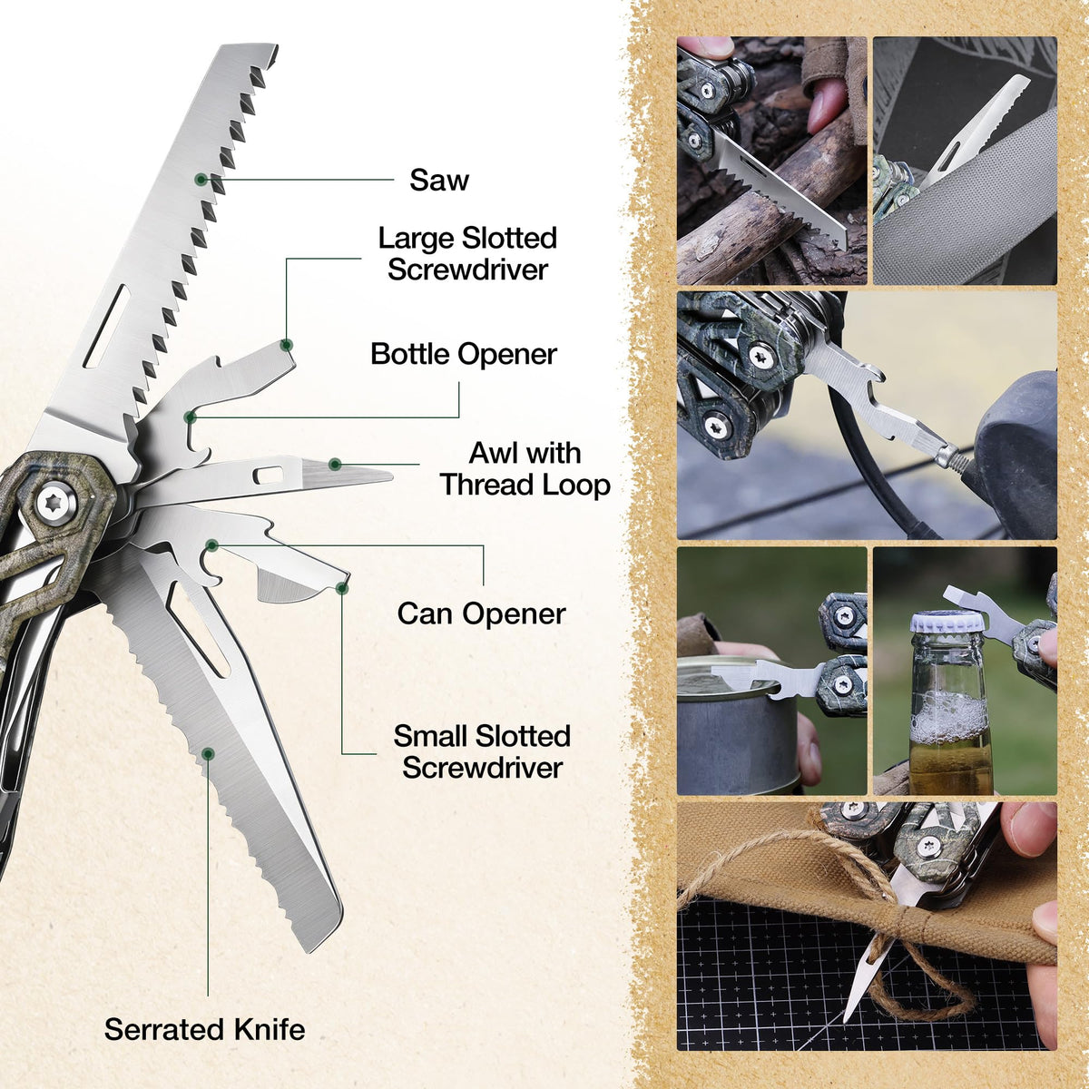 Mossy Oak multitool ready for outdoor adventures like camping and hiking