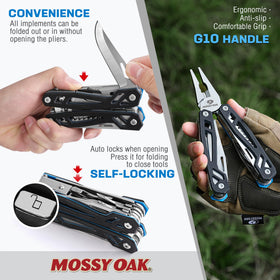 Mossy Oak multitool pliers close-up supports sturdy gripping during DIY.
