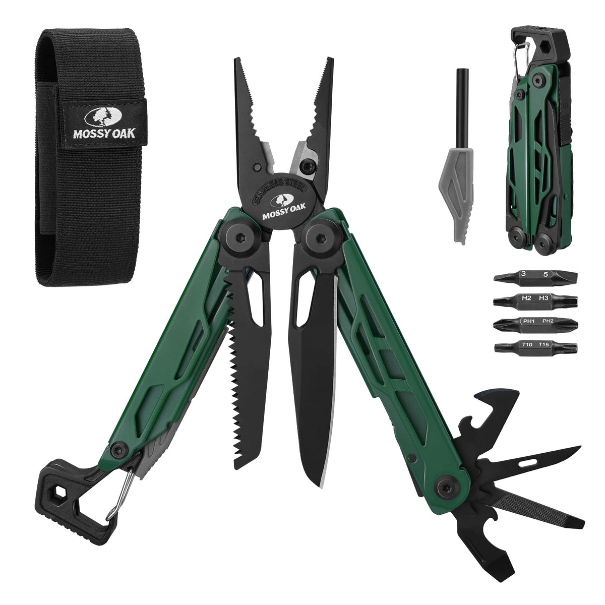 Mossy Oak multitool pliers overview shows rugged construction for outdoor tasks