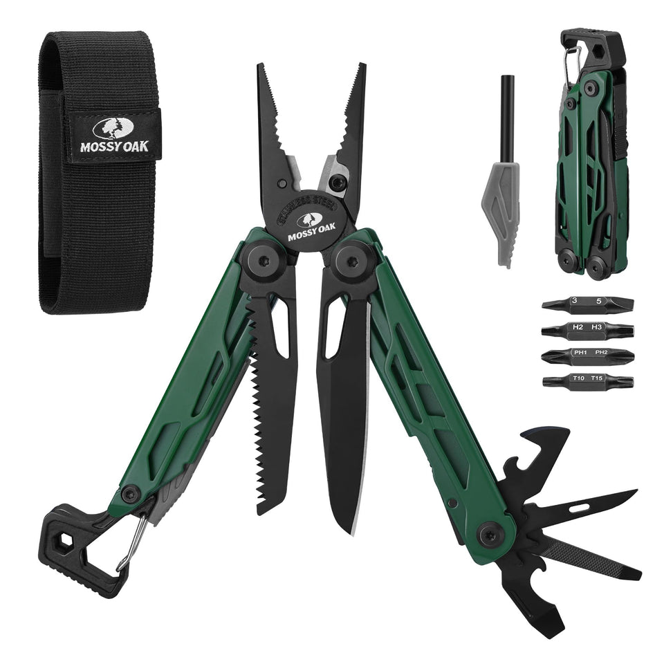 Mossy Oak multitool pliers overview shows rugged construction for outdoor tasks