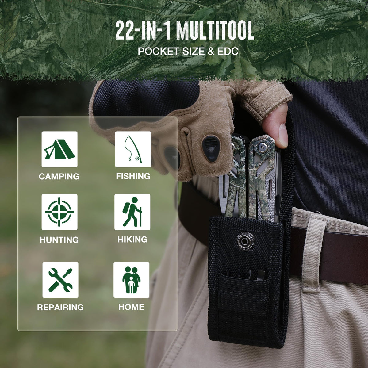 Mossy Oak multitool with rugged, durable design for DIY projects