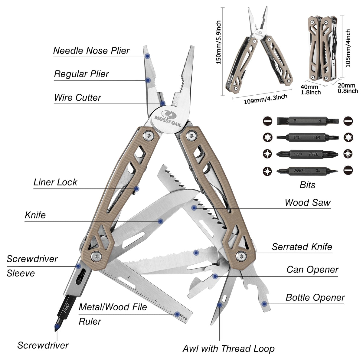 Mossy Oak multitool self-locking knife on a trail