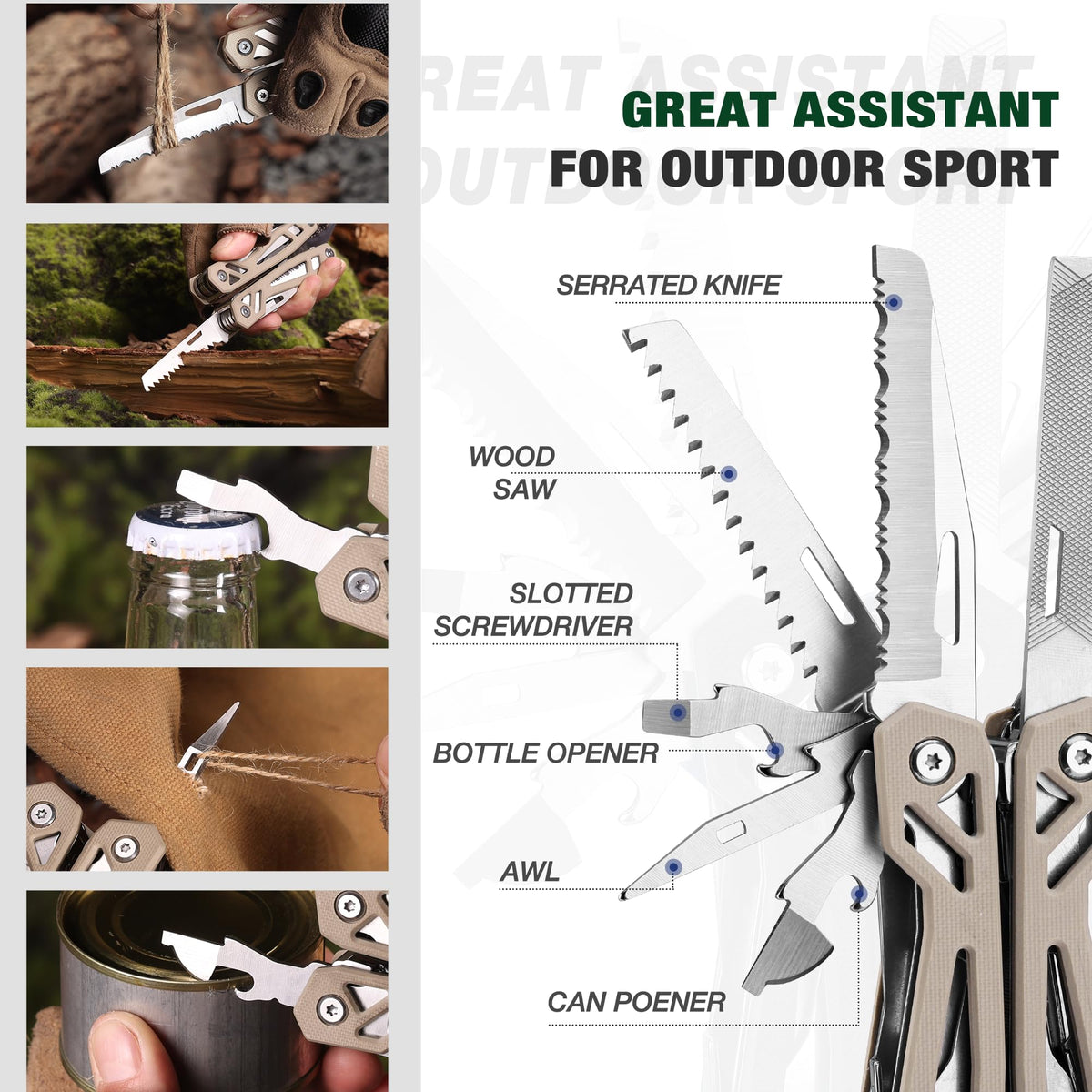 Mossy Oak multitool wood saw and leather punch for quick fixes