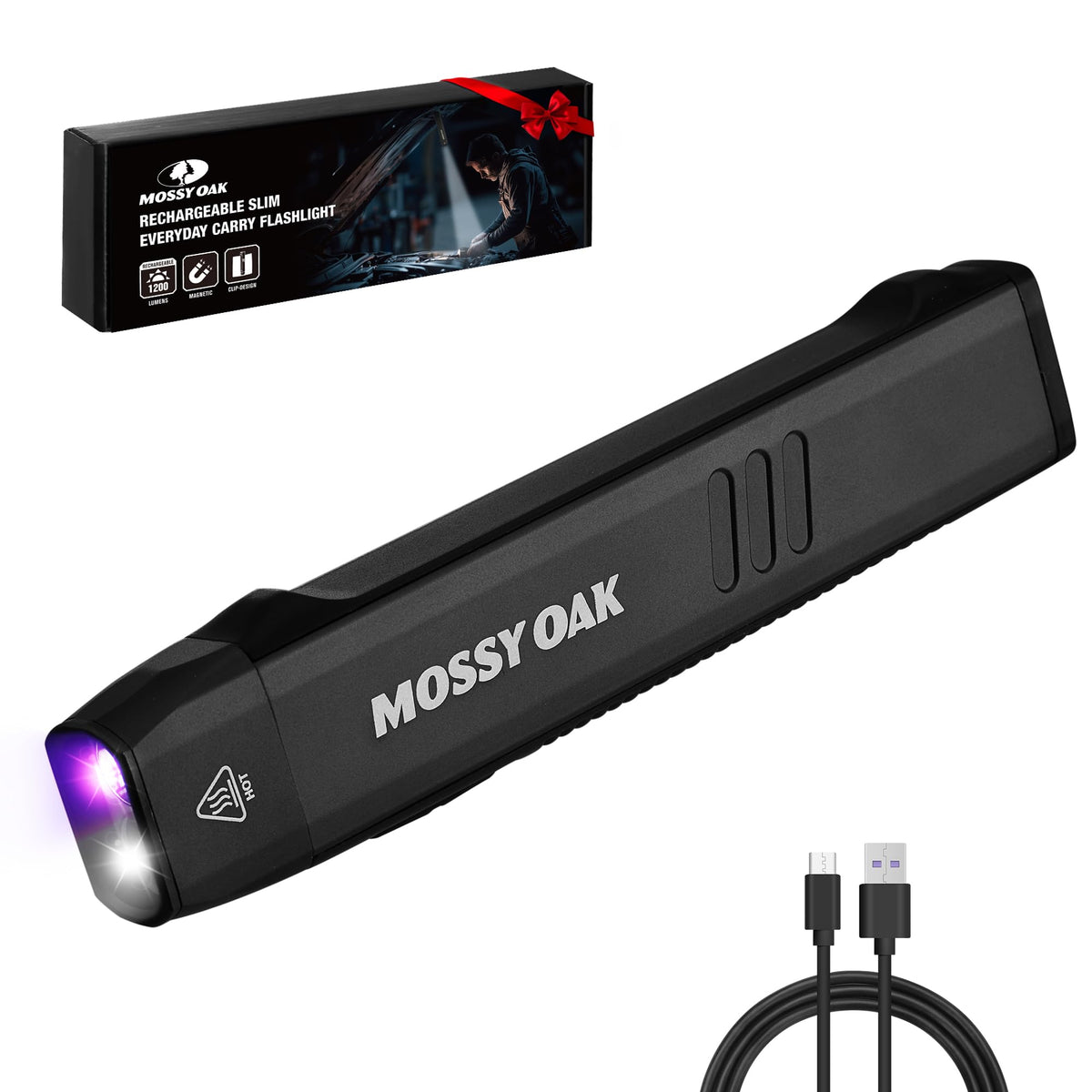 Mossy Oak rechargeable EDC flat flashlight 1200-lumens for bright everyday lighting.