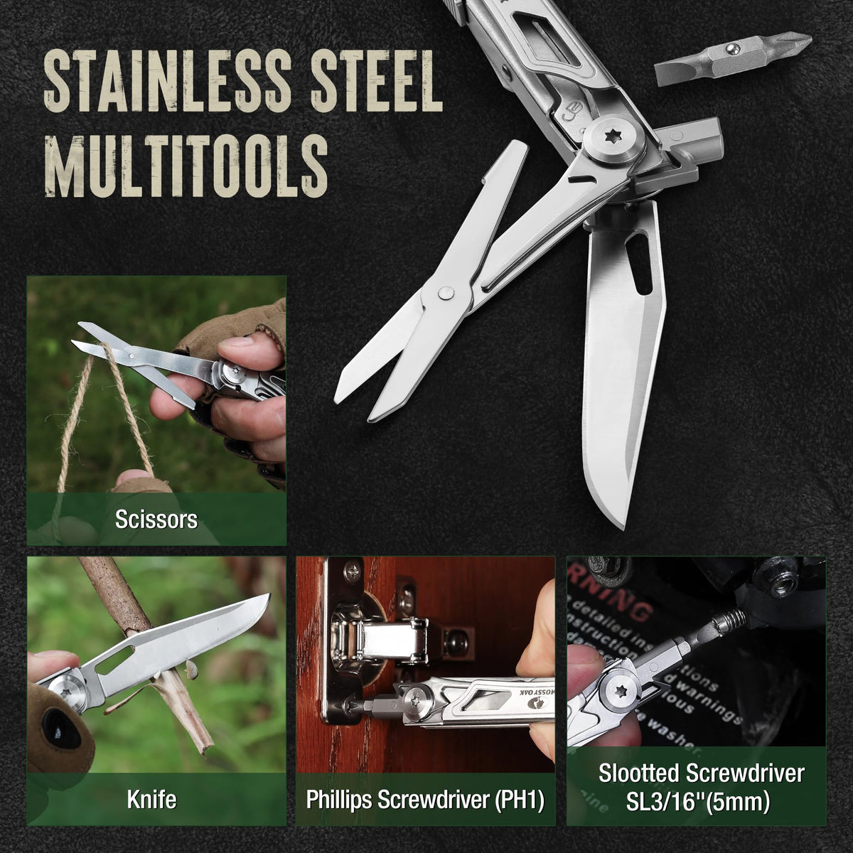 Mossy Oak wire stripper and screwdrivers for on-site repairs