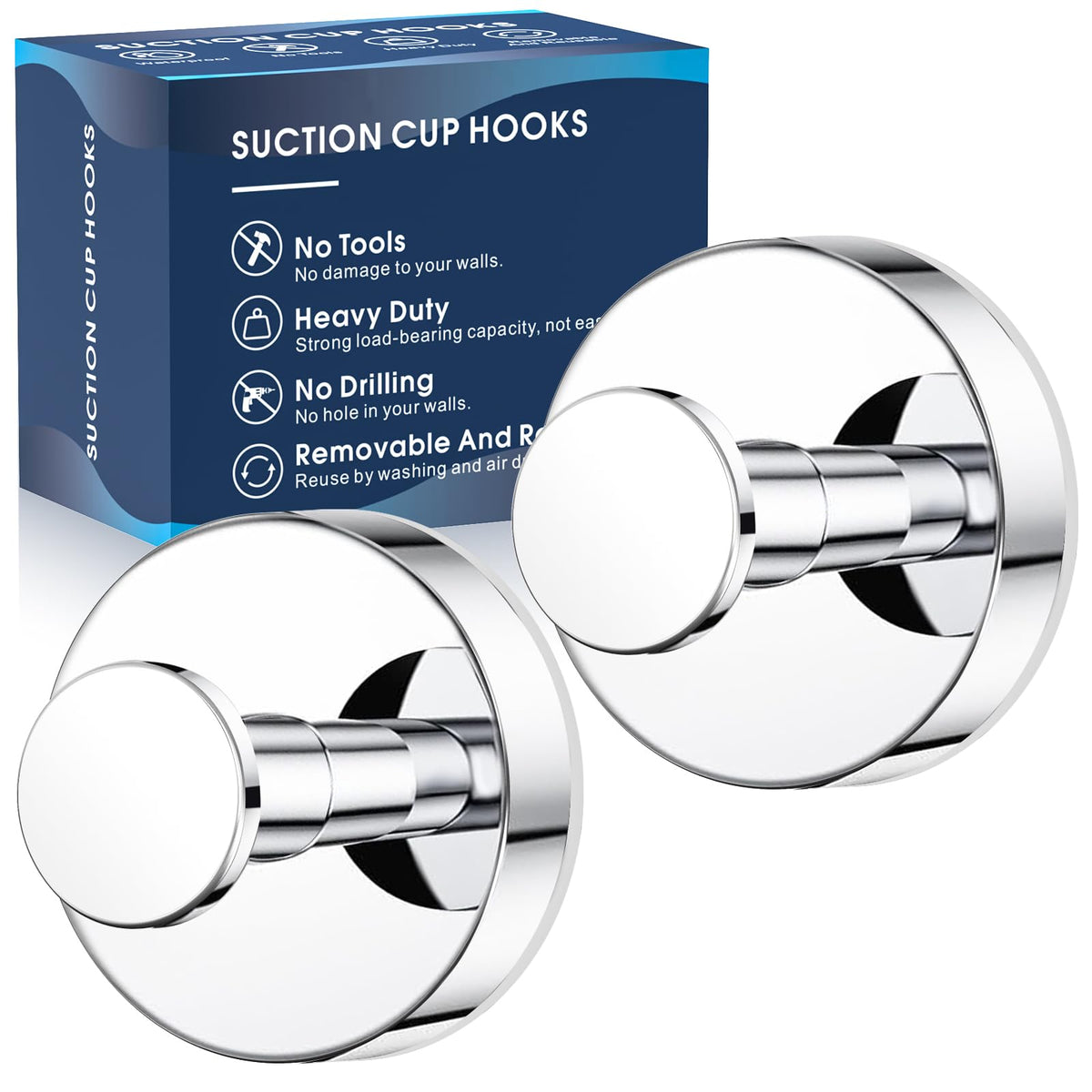 Motaipeak chrome 2-pack shower hooks mounted on tile wall for towels and robes.