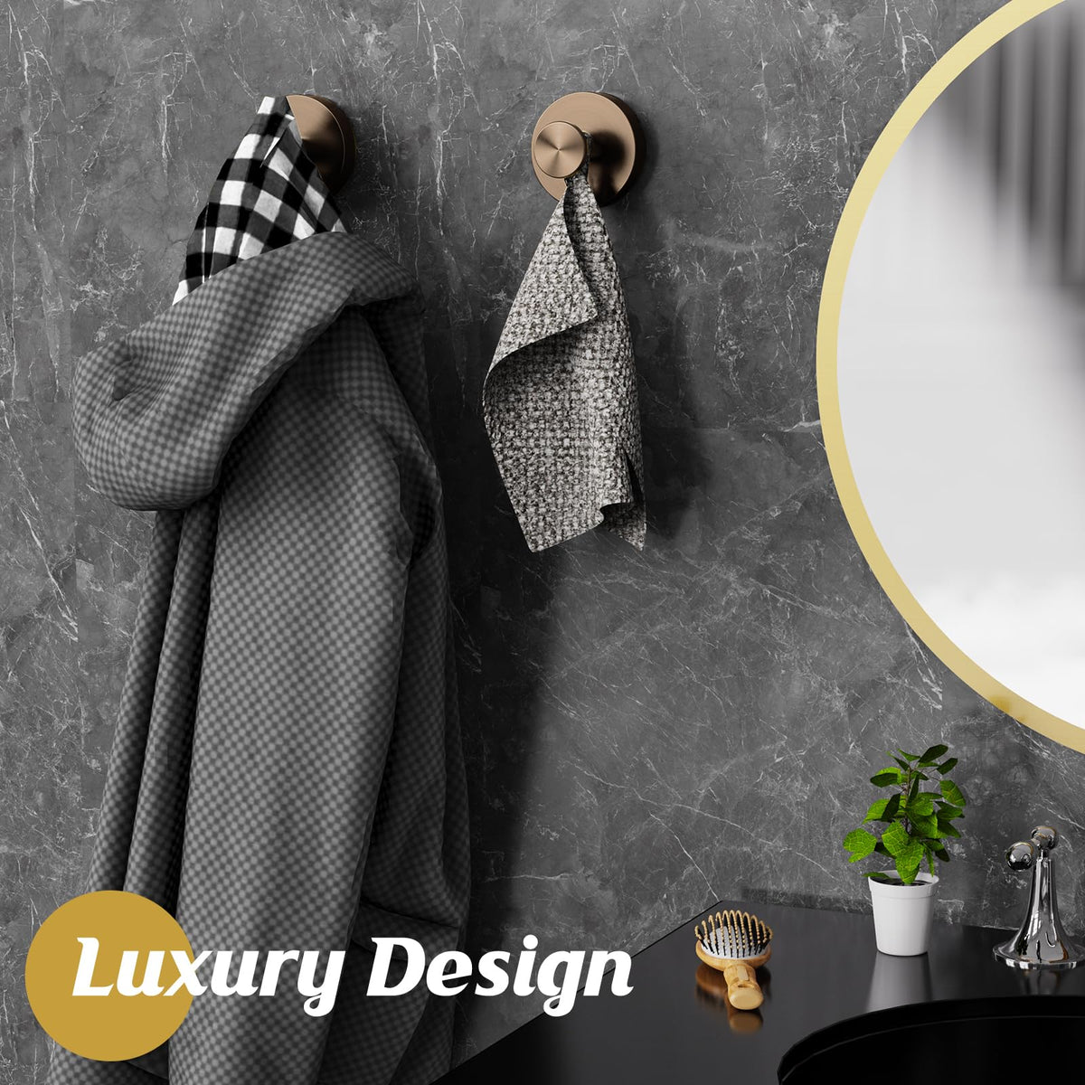 MOTAIPEAK suction hook base adheres to smooth surface for organized bathroom.