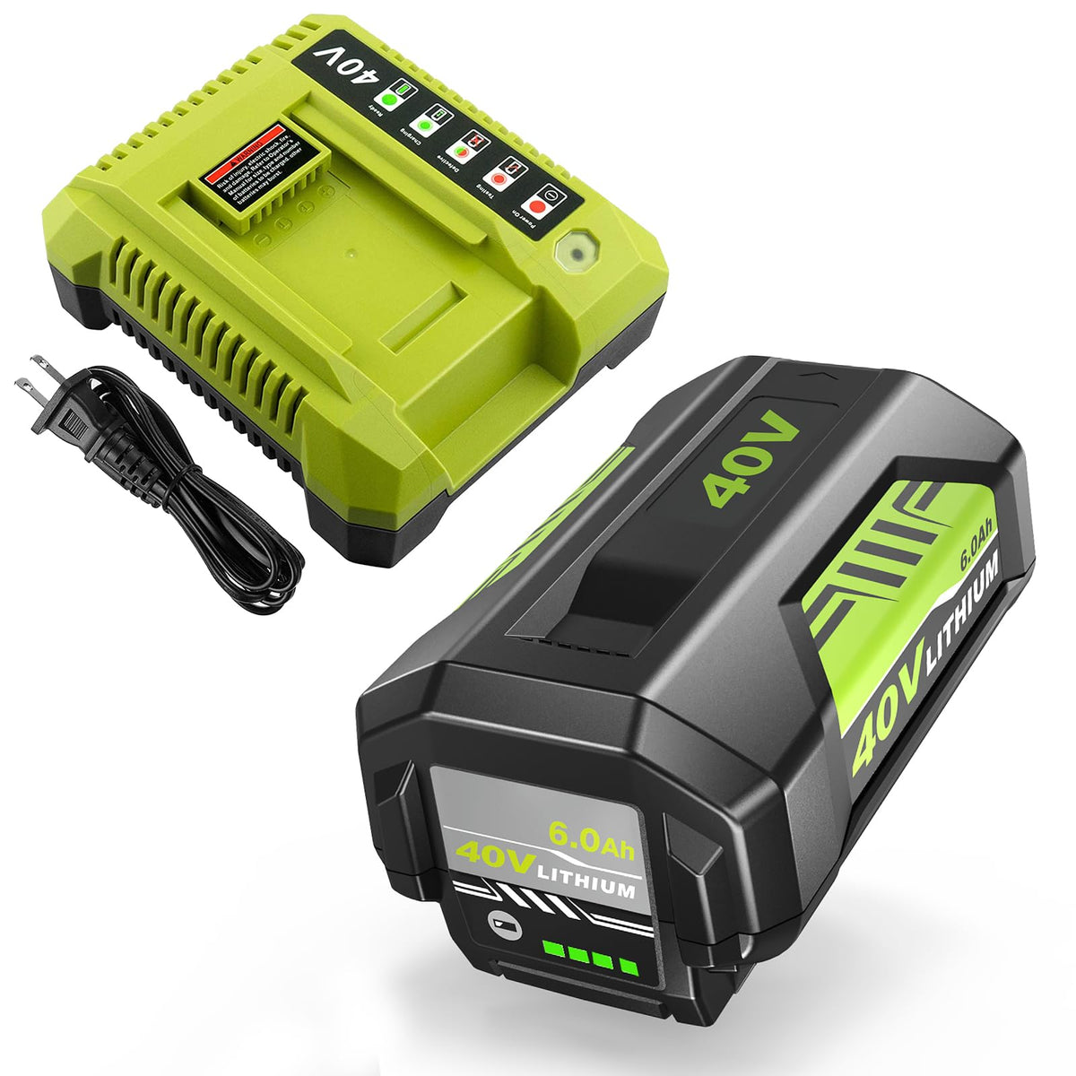 Moticett 40V battery front view showing compact design for Ryobi compatibility