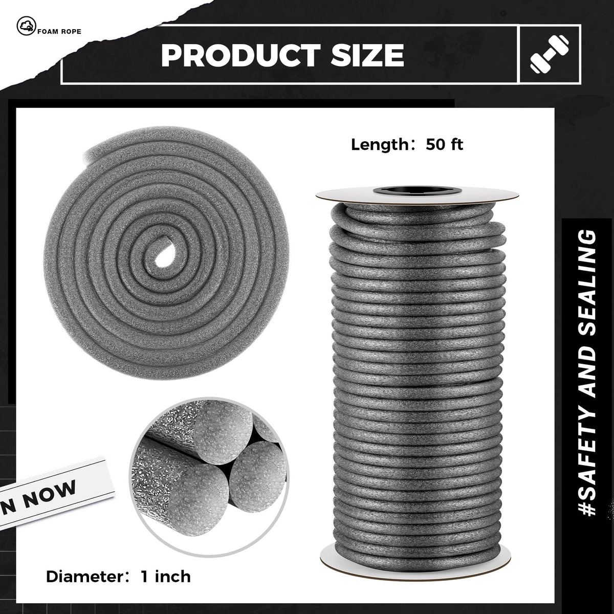 MotiMind foam backer rod bulk roll ready for large caulking projects.